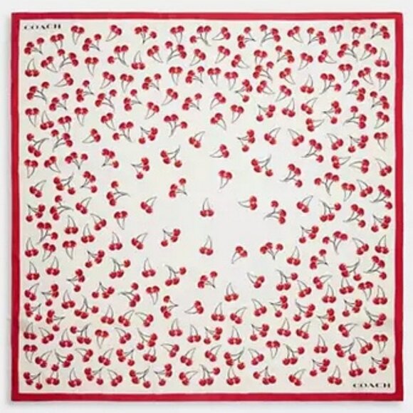Coach 100% Silk Cherry Swirl Print Square Scarf in Chalk/Red NWT - Picture 1 of 3